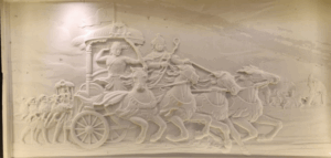3D Horses stone wall mural -  Lord Krishna Chariot Design