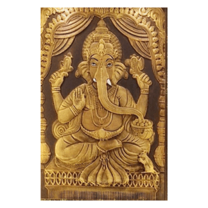 Antique Gold Finish Ganesha Stone Wall Mural