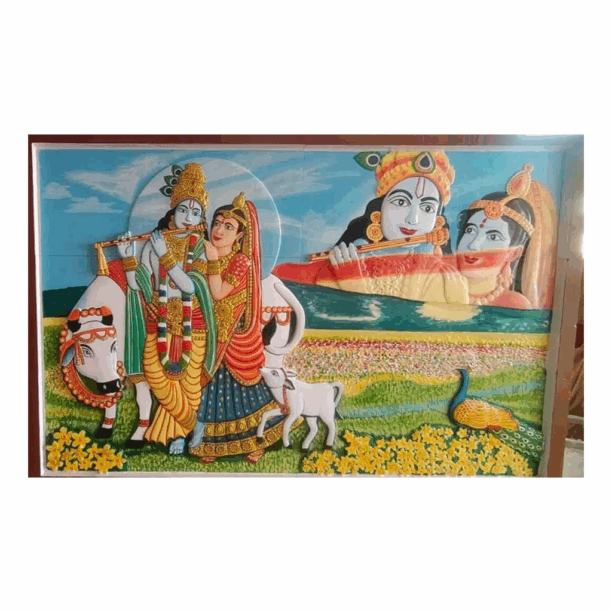 Colorful Radha Krishna Stone Wall Mural
