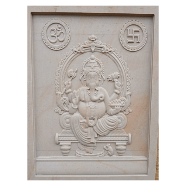 Ganesha Stone Wall Mural in om & Swastik Symbol