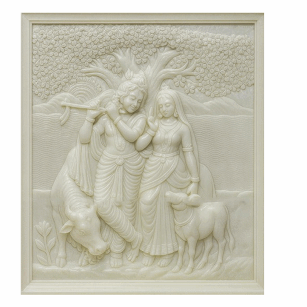 Marble Radha krishnan kamadhenustone stonewall mural