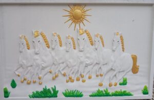 Seven Running Horses Golden Accents stone wall mural