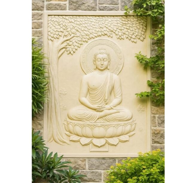 Meditative Budha Bodhi Tree Stone Wall Mural Majestic 3D Buddha Wall Panel Mural