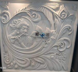 3D Lord Krishna Flute Wall Mural with Floral Design