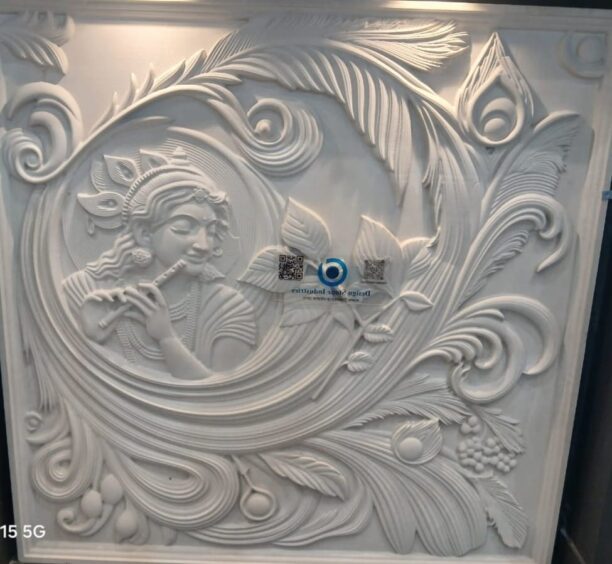 3D Lord Krishna Flute Wall Mural with Floral Design