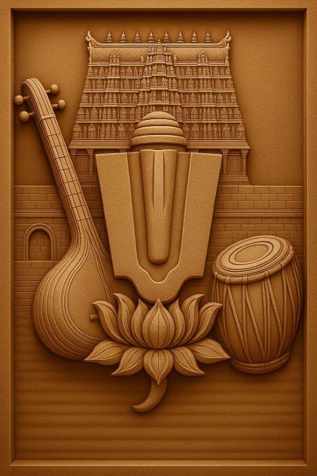 3D South Indian Temple Theme Stone Wall Mural Panel