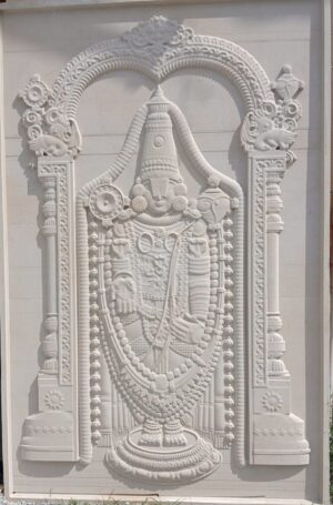 3D Lord Vishnu Stone wall mural Lord Venkateswara Full-Length White Stone Wall Mural