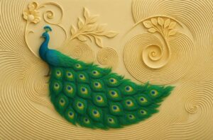 3D Peacock Stone Wall Mural