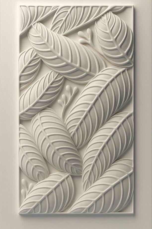 Elegant 3D Carved Leaf Wall Mural
