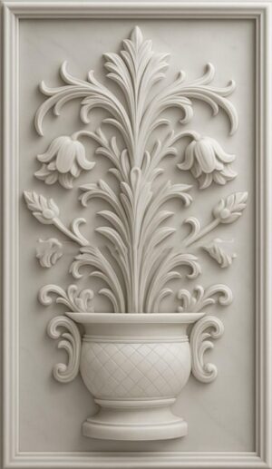 3D Ornamental Flower Pot Stone Wall Mural Panel