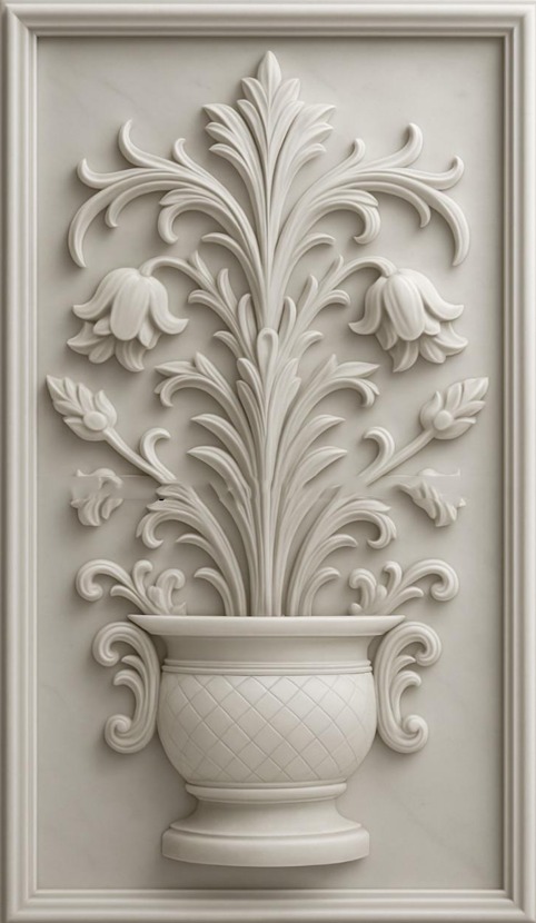 3D Ornamental Flower Pot Stone Wall Mural Panel