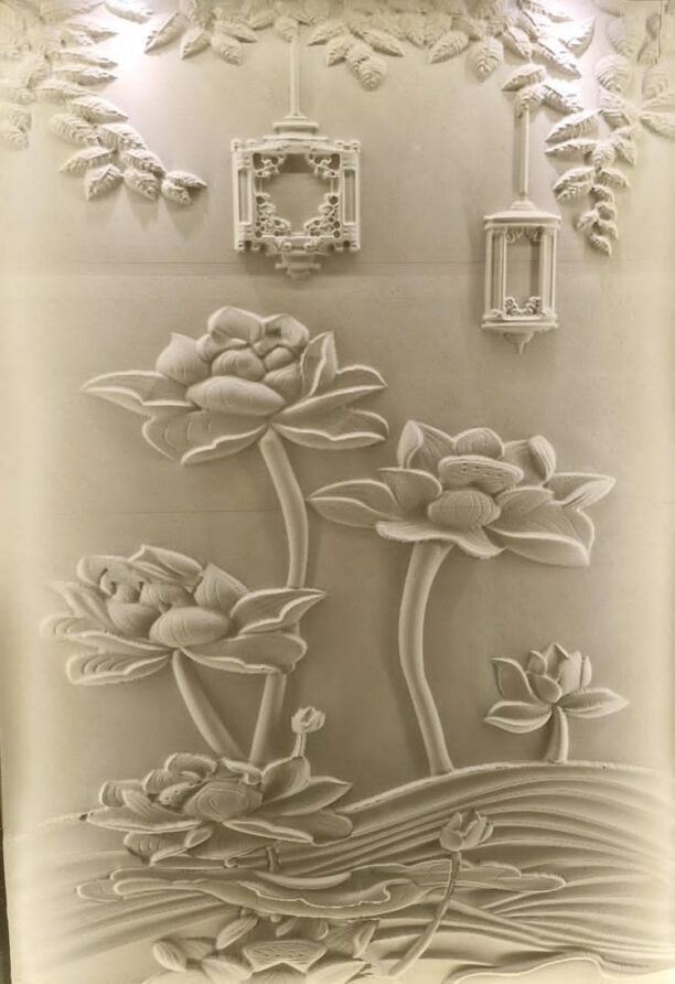 3D Lotus Blossom Stone Wall Mural Panel