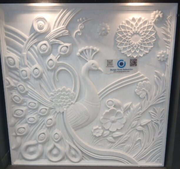 White 3D Peacock Stone Wall Mural