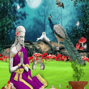 Vibrant Purple Saree Statue with Peacock & Wildlife Décor
