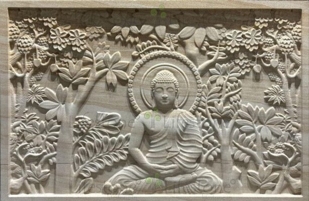 Ornate Bodhi Tree Buddha Stone Mural