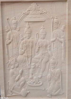 D Seetha Rama Wall Mural with Hanuman Seetha Rama Darbar 3D Stone Wall Mural