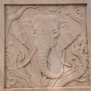 Floral Elephant Head Carved Relief Panel
