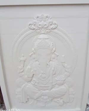 Elegant White Ganesha 3D Stone Wall Mural
