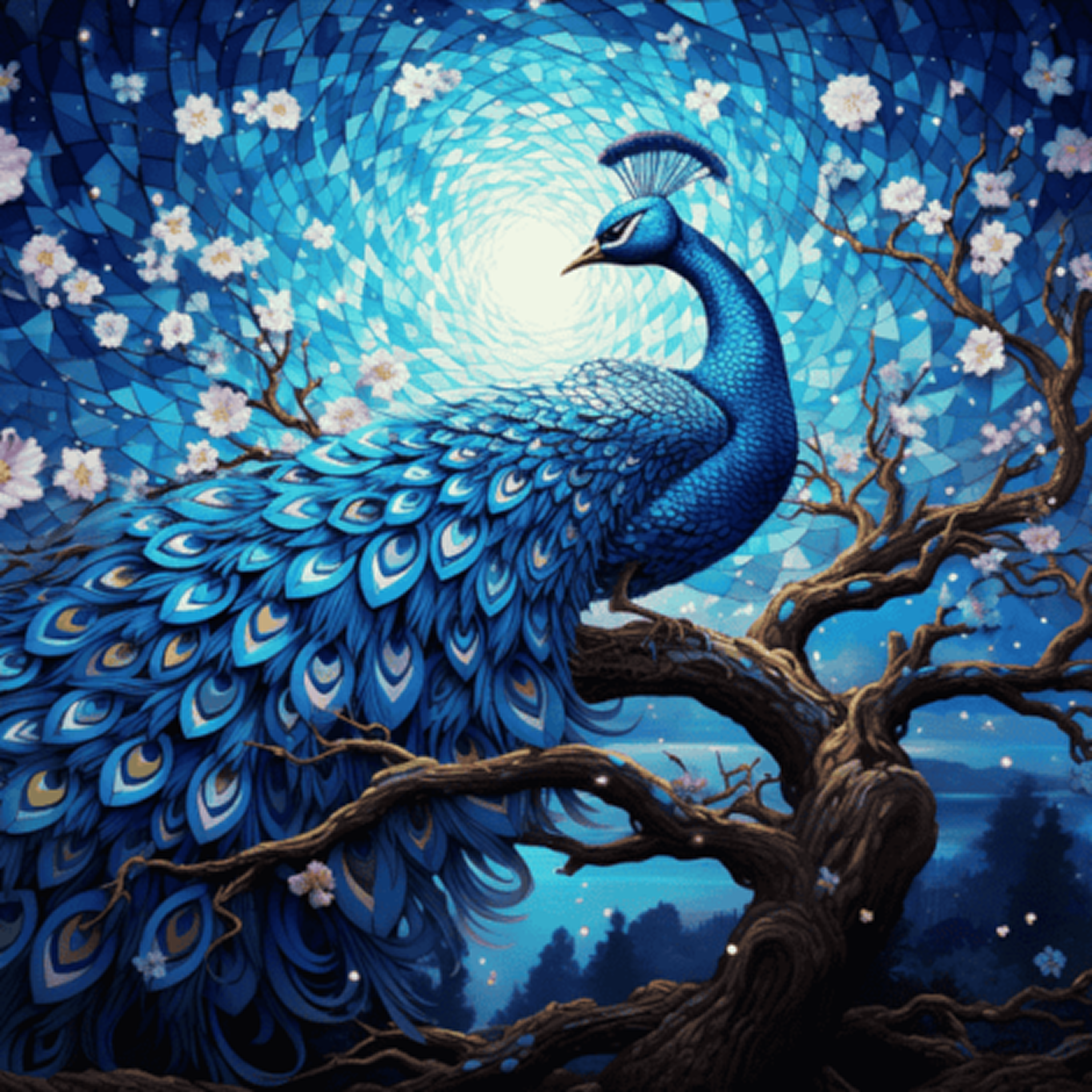 Royal Blue Peacock Mosaic Tile