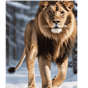 Noble Lion in Winter 3D Wall Mural