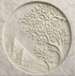 craved tree stone wall mural (5) Mountain Landscape Tree Marble Mural