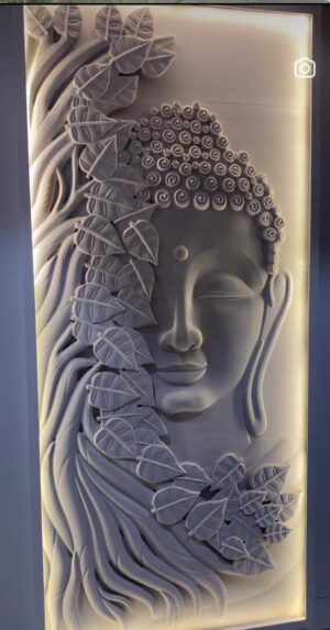 textured budha face bodhi leaf mural (2) Serene Bodhi Tree Buddha Stone Mural